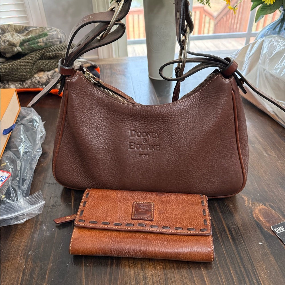 Dooney & Bourke Rich Brown Leather Shoulder Bag with wallet.